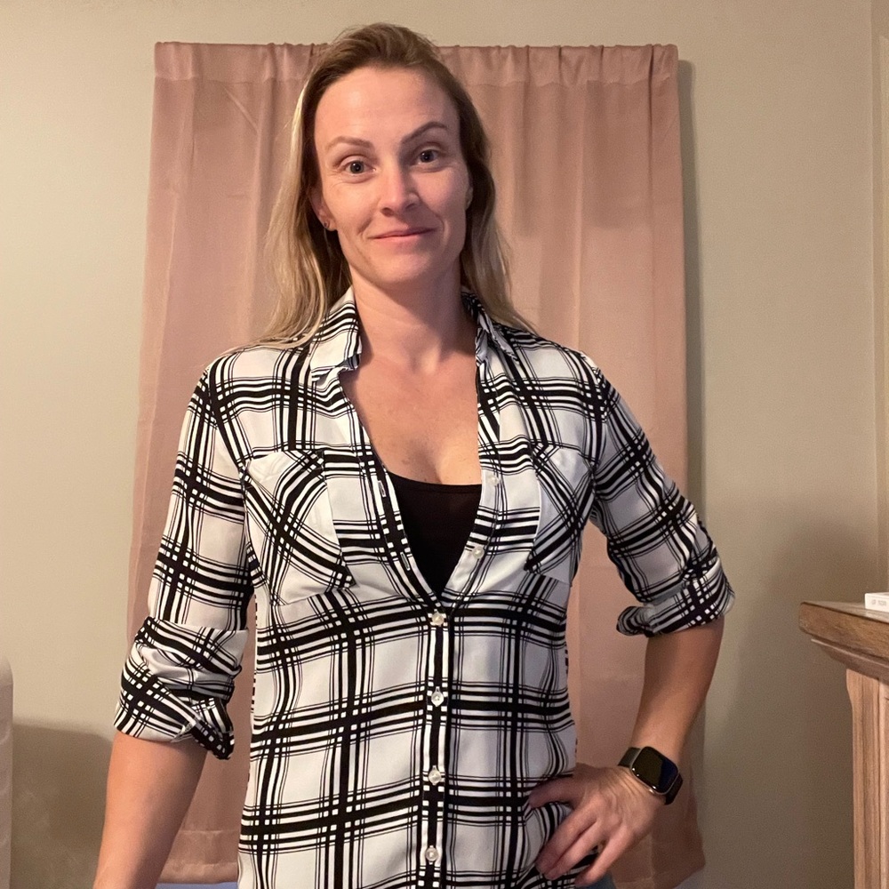 Express Black and White Checkered Button-Down Shirt